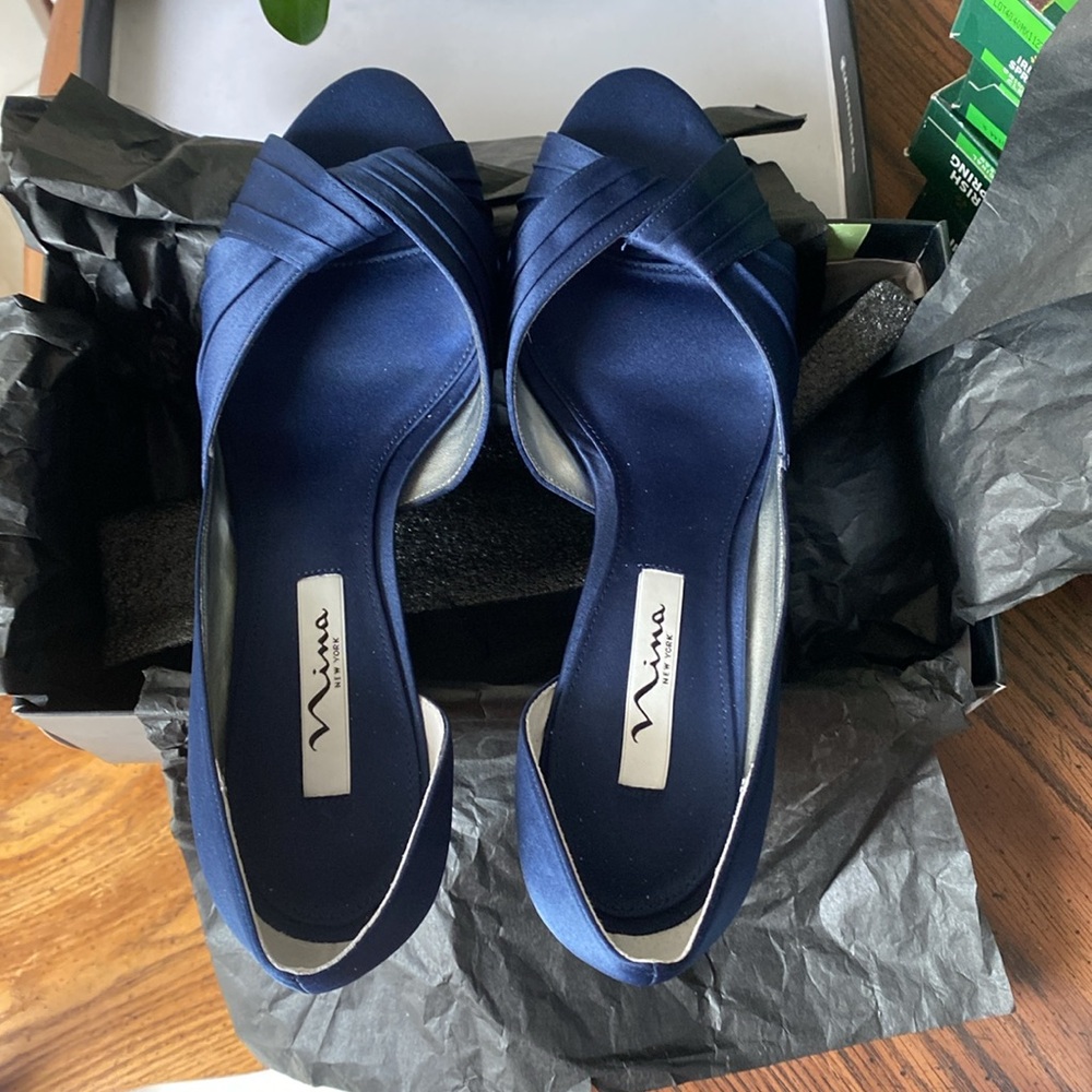 New Nina Women's Culver Satin d’Orsay Navy dress Heels